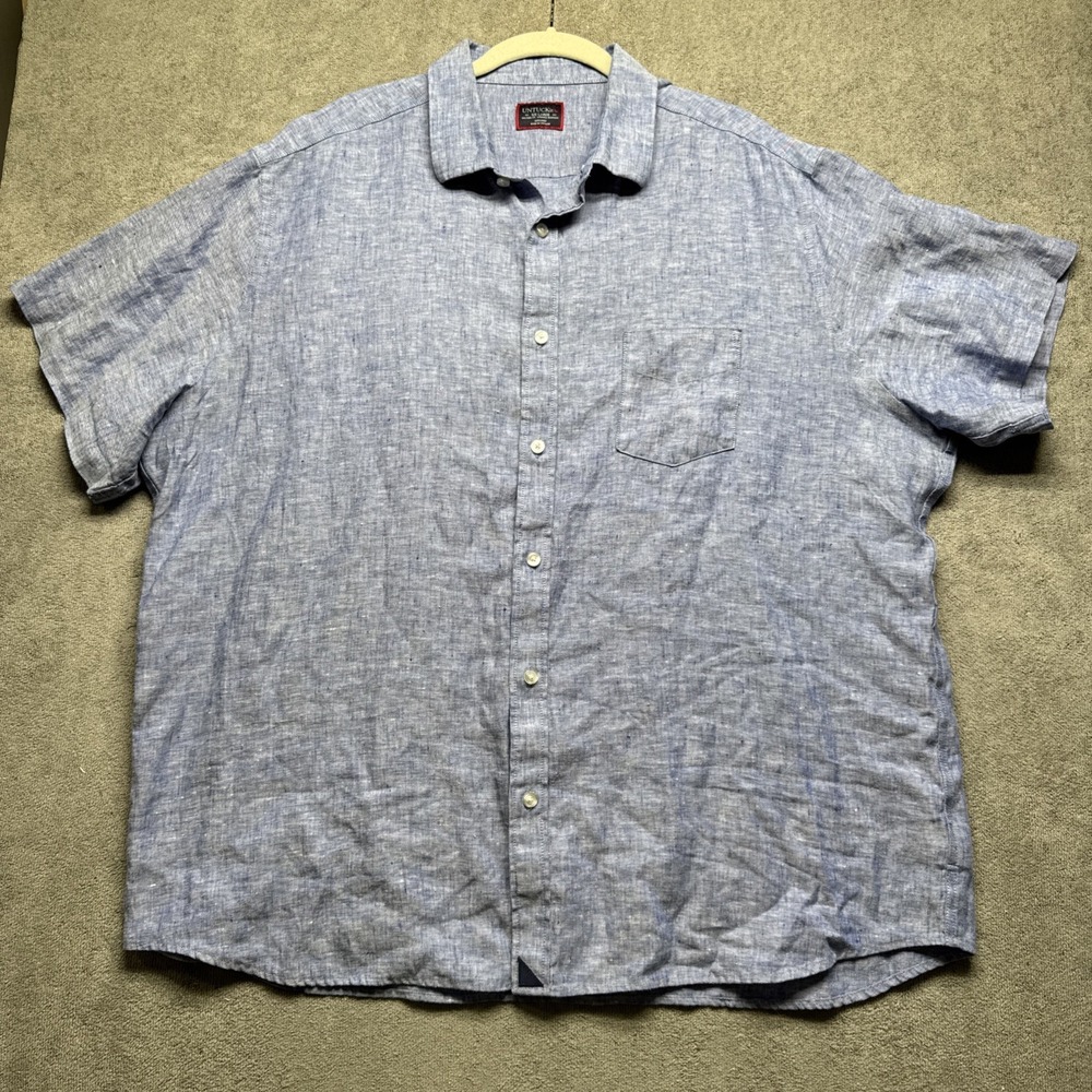 Untuckit‎ Blue Linen Short Sleeve Shirt Men's XXL Summer Casual Lightweight